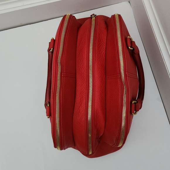 J. Crew biennial red pebbled leather satchel gold hardware - Picture 6 of 13